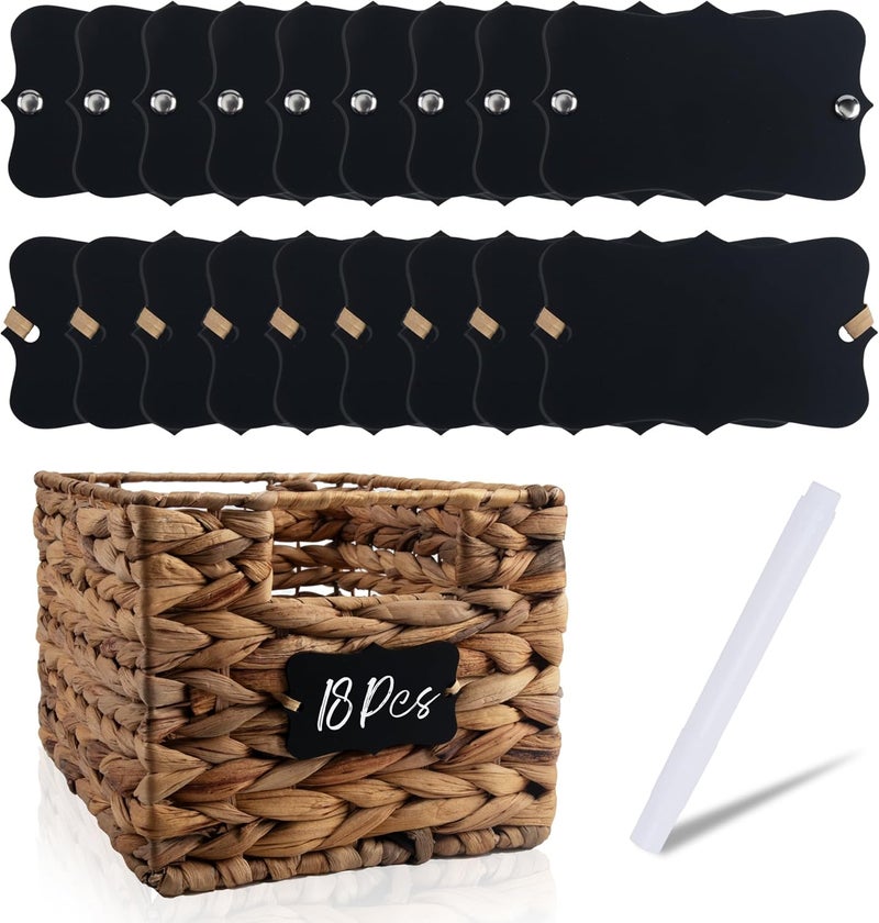 Temlum 18 Pcs Acrylic Basket Labels, Storage Tags with Chalk Marker Removable Label for Wire, Wicker, Woven Baskets & Pantry Storage (Wavy Shape 01, Black) - Image 1